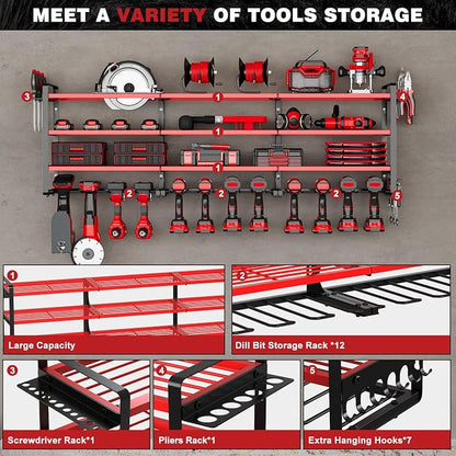 48" Large Power Tools Organizer Wall Mount, 12 Drill Holder - Image 3