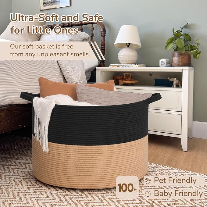 INDRESSME 115L Extra Large Cotton Rope Blanket Basket - Image 5