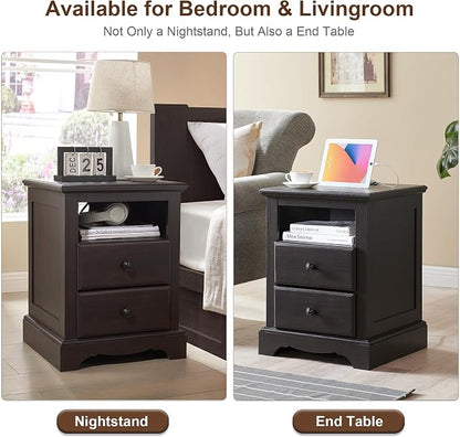 T4TREAM Nightstand with Charging Station, 18 Inch Vintage End Table with 2 - Image 5