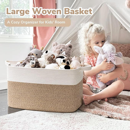 Goodpick Large Woven Blanket Basket, 21.6" x 14.9" x 11.8" Storage Baskets - Image 2