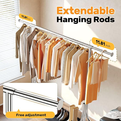 HOKEEPER Clothes Rack with Wood Shelves Height Adjustable Clothing Rack with - Image 4