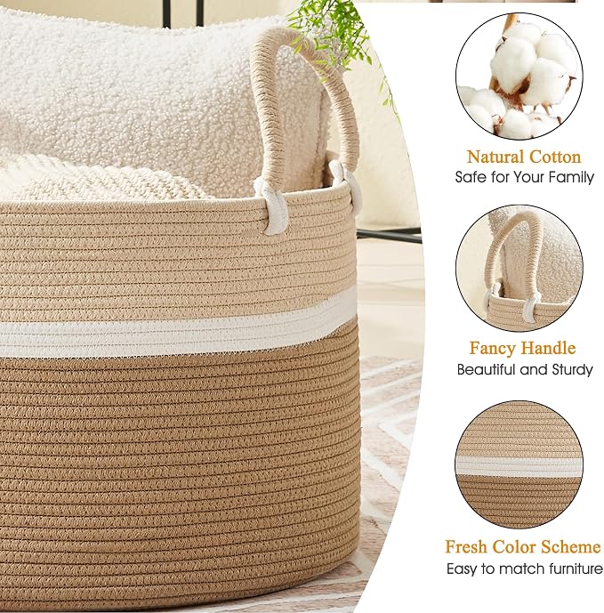 KAKAMAY Large Blanket Basket, Woven Baskets - Image 3