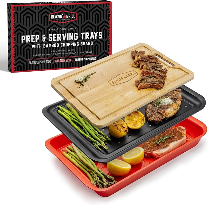 BLAZIN' GRILL Prep and Serving Trays | Set of 3 Stackable, Melamine Trays by BlazinGrill