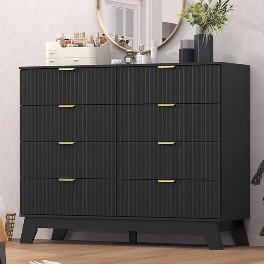 Fluted Dresser for Bedroom, 8 Drawer Dresser for Closet, Storage Cabinet and by Thacuok