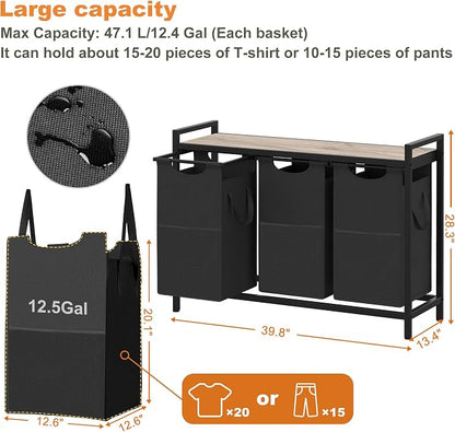 Heybly Laundry Hampers, 3 × 12.5 Gal Laundry Basket - Image 3