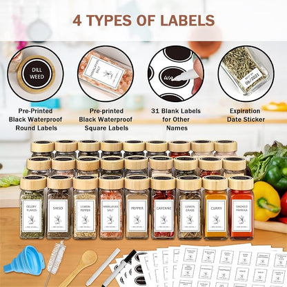 Aliggbent Spice Jars with Lable, Spice Containers Bottles, Glass Seasoning Jars - Image 4