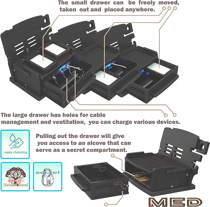 MED Wood Phone Docking Station – Nightstand Desk Organizer - Image 5