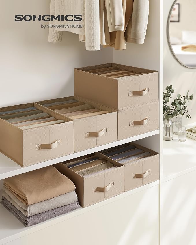 SONGMICS Set of 4 Large Size Wardrobe Clothes Organizers, 6-Compartment - Image 2