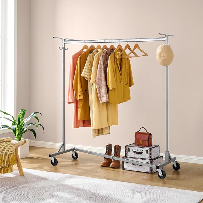 Hoctieon Z Clothes Rack with Cover, Metal Heavy Duty Clothing Rack, Rolling - Image 3