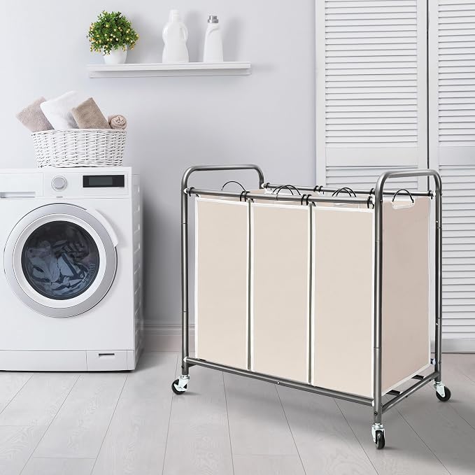 STORAGE MANIAC 3 Section Laundry Sorter, 35.9 Gal Laundry Hamper Cart - Image 6