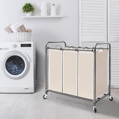 STORAGE MANIAC 3 Section Laundry Sorter, 35.9 Gal Laundry Hamper Cart - Image 6