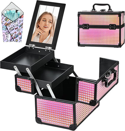Makeup Case Organizer, Makeup Train Case, Trays Cosmetic Box Portable, by Unknown
