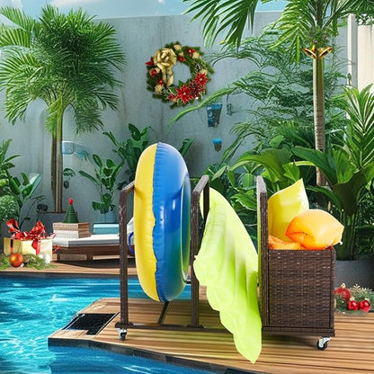 Poolside Float Storage Organizer, Outdoor Wicker Rattan Pool Float Holder - Image 3