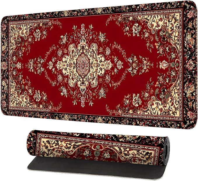 Red Vintage Persian Rug Mouse Pad – Large Extended Desk Mat 31.5 x 11.8 in– by LEIWEIHOPE