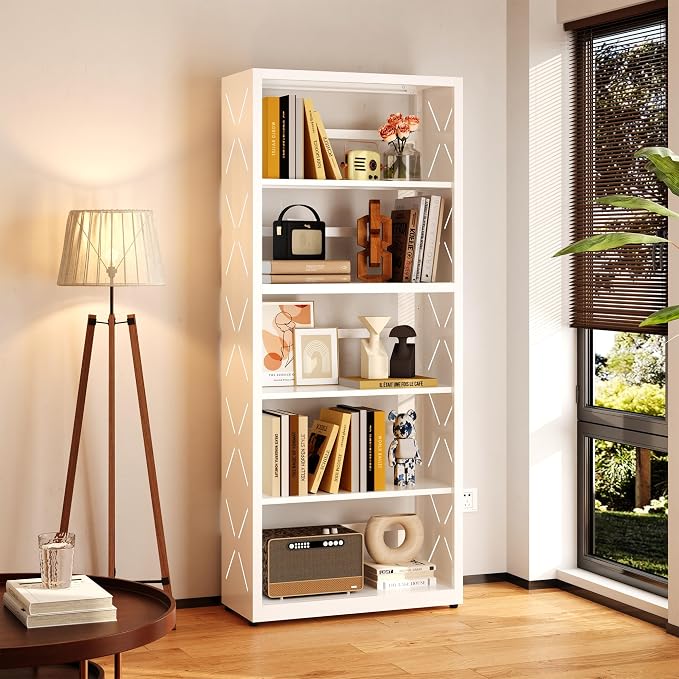 Industrial Bookshelf, 5 Tier Bookcase, Home Office Bookcase Shelf Storage - Image 2