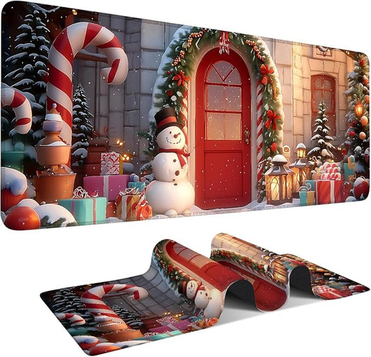 Christmas Scene Gaming Mouse Pad 31.5"x11.8"Desk Mat Anti-Slip Rubber Base & by ANNAQUEEN