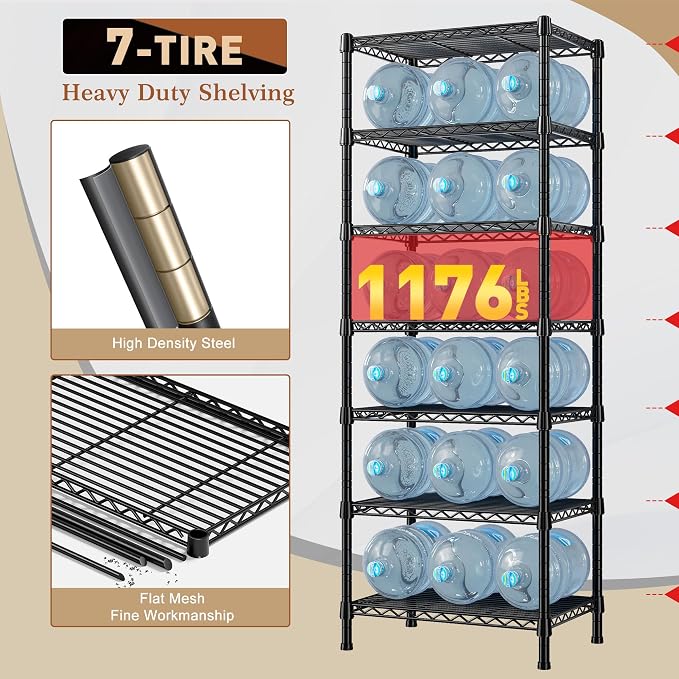 REIBII 7-Tier Metal Shelving Unit, 71’’H x 18’’W x 18’’D, 1176 LBS Weight - Image 7
