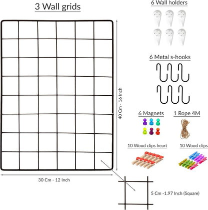 ODOXIA 3-Pack Wire Wall Grid Panel | Photo Grid Wall Decor | Metal Board - Image 2