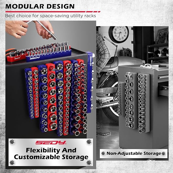 12-Piece 1/4" 3/8" 1/2"-Drive SAE & Metric Magnetic Socket Organizer Set - Image 3