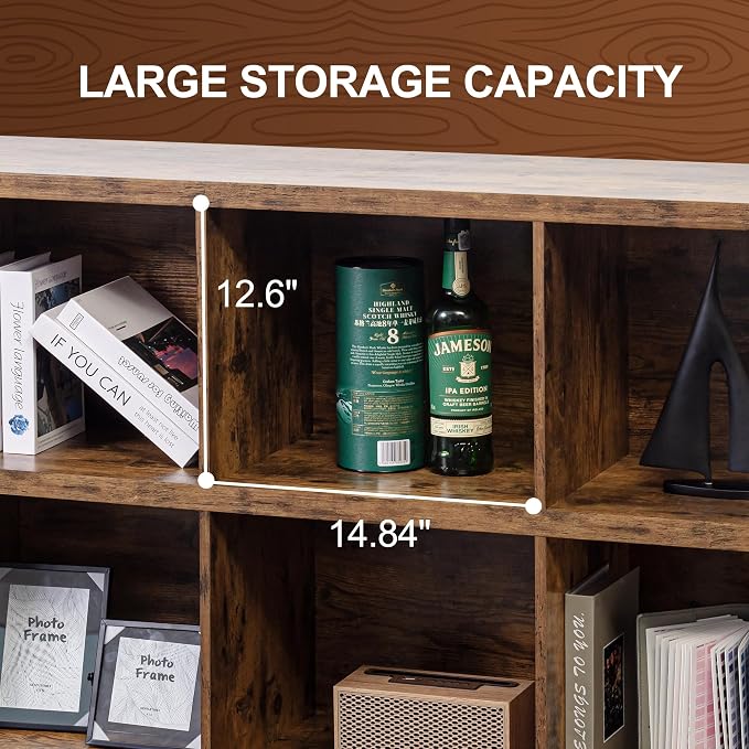 6 Cube Storage Organizer Bookshelf, Industrial Horizontal Bookcase, Accent - Image 4