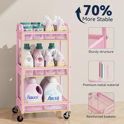YASONIC 3 Tier Rolling Cart – Metal Utility Storage Cart - Image 4