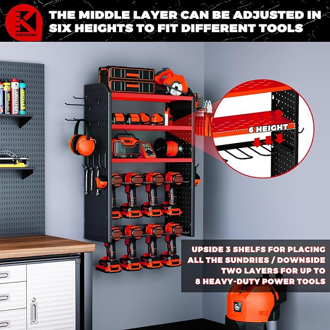 KAFAHOM Power Tool Organizer, Large 8 Drill Holder Wall Mount - Image 4