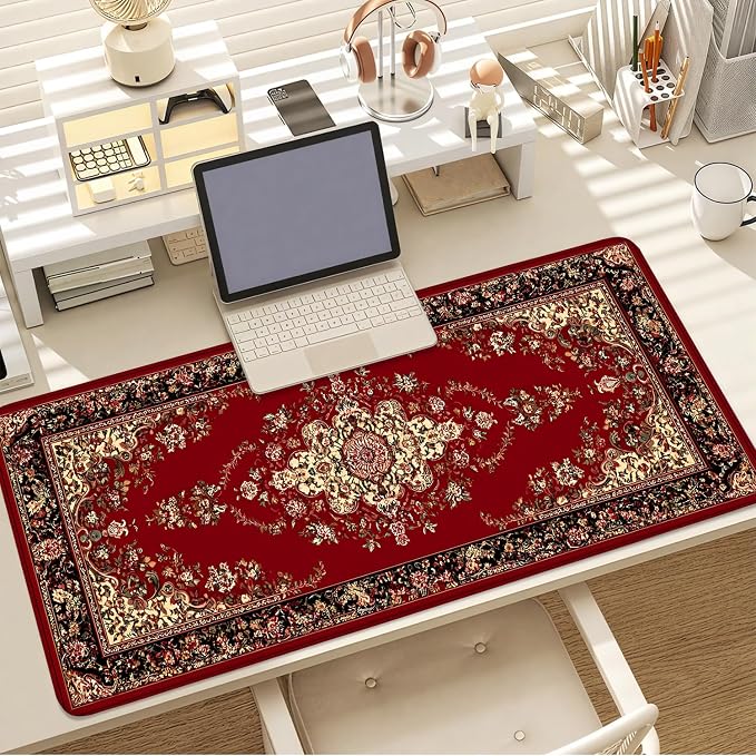 Red Vintage Persian Rug Mouse Pad – Large Extended Desk Mat 35.43 x 15.75 in – - Image 7