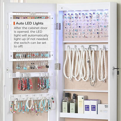 GISSAR Full Length Mirror Jewelry Cabinet, 6 LEDs Jewelry Armoire Wall Mounted - Image 7