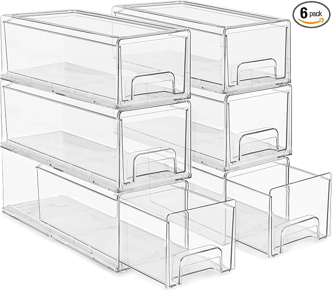 Sorbus Small Clear Stackable Storage Drawers – 6-Pack Plastic Organizer Bins by Sorbus