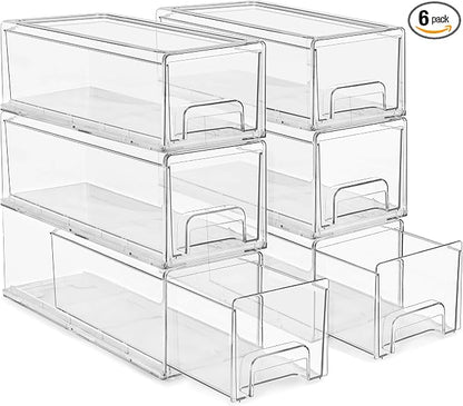 Sorbus Small Clear Stackable Storage Drawers – 6-Pack Plastic Organizer Bins by Sorbus