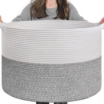 INDRESSME Large Storage Basket, 21.7'' x 13.8'' Cotton Rope Blanket Basket by INDRESSME