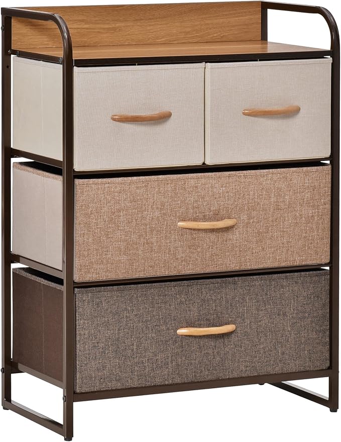 HOMCOM 4-Drawer Dresser, Fabric Chest of Drawers, 3-Tier Storage Tower by HOMCOM