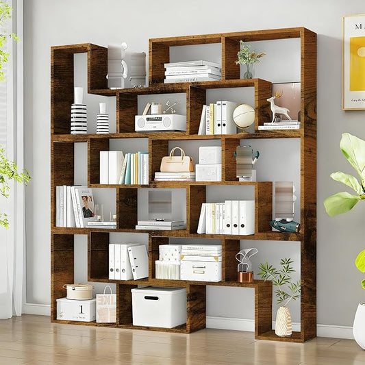 Expandable Bookcase with Adjustable Width, Wooden Room Divider Bookshelf by Unknown