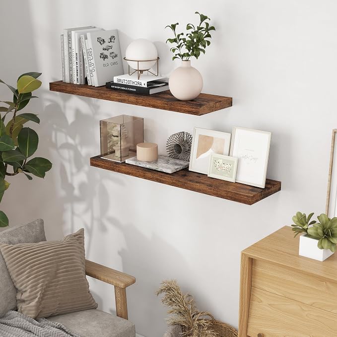 Fun Memories 40 Inch Floating Shelvese, Farmhouse Wood Wall Shelves - Image 2