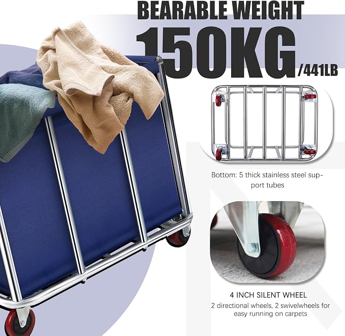 Commercial Laundry Cart with Wheels, 11.35 Bushel Large Laundry Tumbler with - Image 3