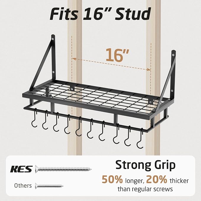 KES 24 Inch Kitchen Pot Pan Rack Wall Mounted Hanging Storage Organizer Wall - Image 5