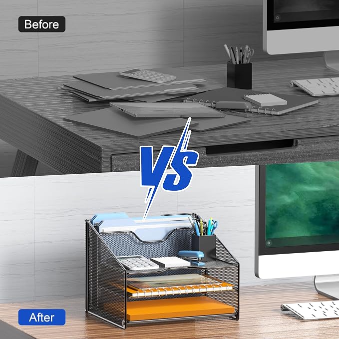 Samstar Desk File Organizer, Mesh Letter File Folder Holder - Image 5