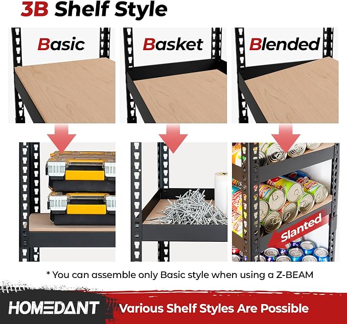 HOMEDANT 5 Tier Storage Shelves Adjustable Laminated Boltless Garage Metal - Image 3