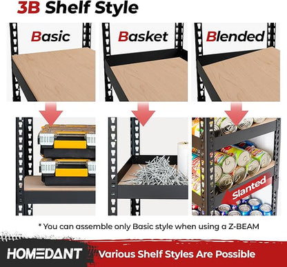 HOMEDANT 5 Tier Storage Shelves Adjustable Laminated Boltless Garage Metal - Image 3
