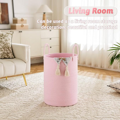 Laundry Basket, Woven Cotton Rope Laundry Hamper, 60L - Image 2