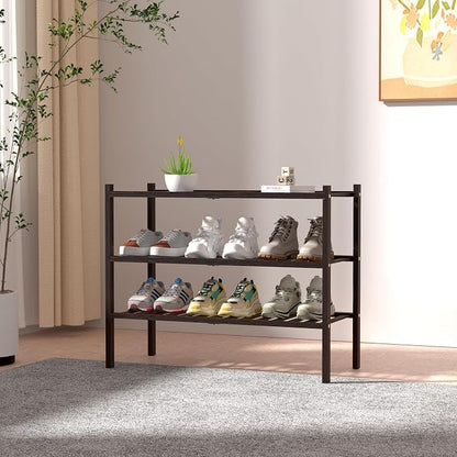 3 Tier Bamboo Shoe Rack for Closet Free Standing Wood Shoe Shelf for Entryway - Image 2