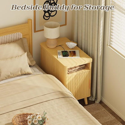 Huuger Narrow Nightstand with Charging Station, USB-C Port, Fluted End Table - Image 5