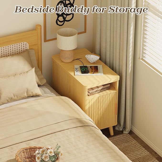 Huuger Narrow End Table with Charging Station, USB-C Port, Fluted Nightstand - Image 7