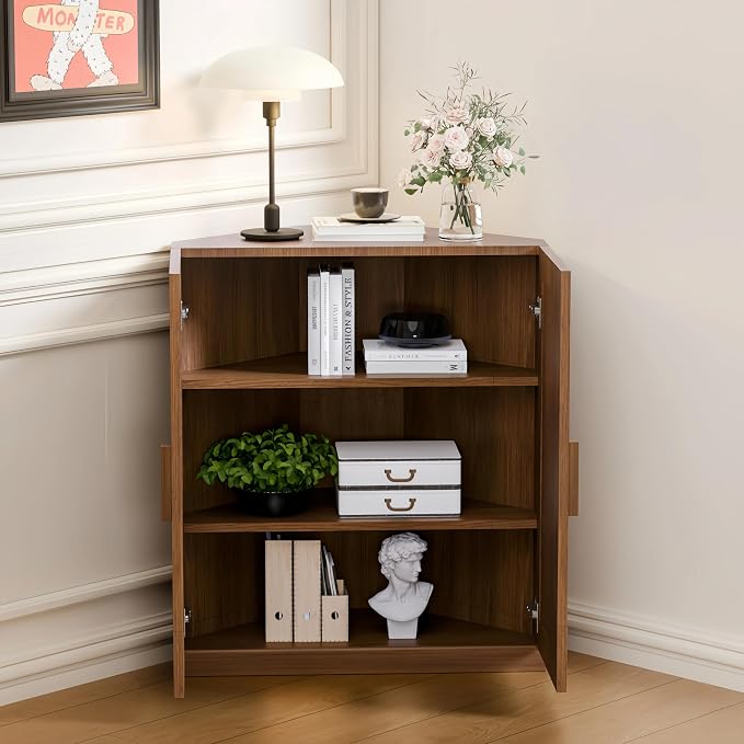 Casaphoria Farmhouse Corner Cabinet, Wooden Corner Storage Cabinet - Image 4
