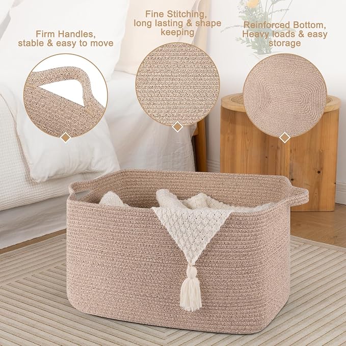 65L Large Storage Basket, Cotton Rope Woven Blanket Basket, Toy Storage - Image 5