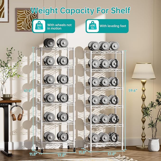 SINGAYE 6 Shelves Storage Shelf Wire Closet Bathroom Organizers Metal Pantry - Image 6