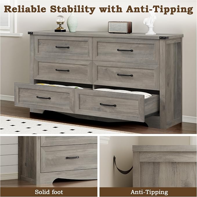 6-Drawer Dresser for Bedroom, Modern Wooden Chest of Drawers - Image 6