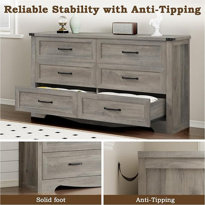 6-Drawer Dresser for Bedroom, Modern Wooden Chest of Drawers - Image 6
