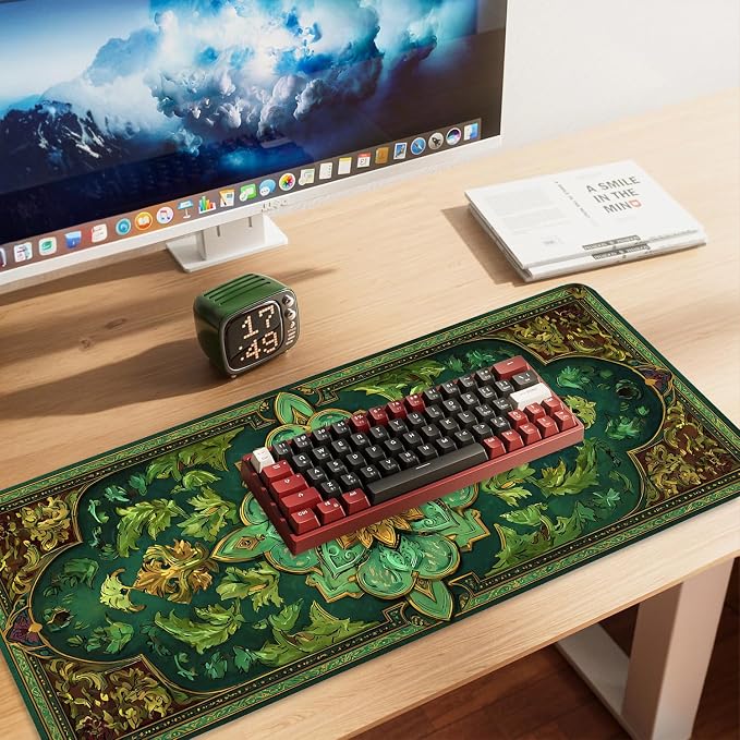 Green Vintage Floral Mouse Pad – Large Extended Desk Mat 35.43 x 15.75 in – - Image 2