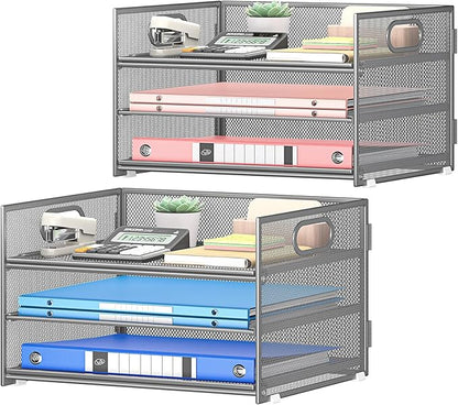 Subekyu 2-Pack 3-Tier Gray Metal Mesh Desk Paper Letter Tray & File Sorter by SUBEKYU
